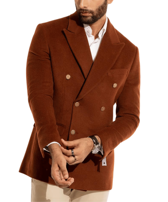Mens Wool Blend Double Breasted Classic Fit Blazer