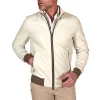 Beige Bomber Leather Jacket