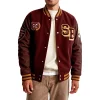 James Burgundy Letterman Bomber Jacket